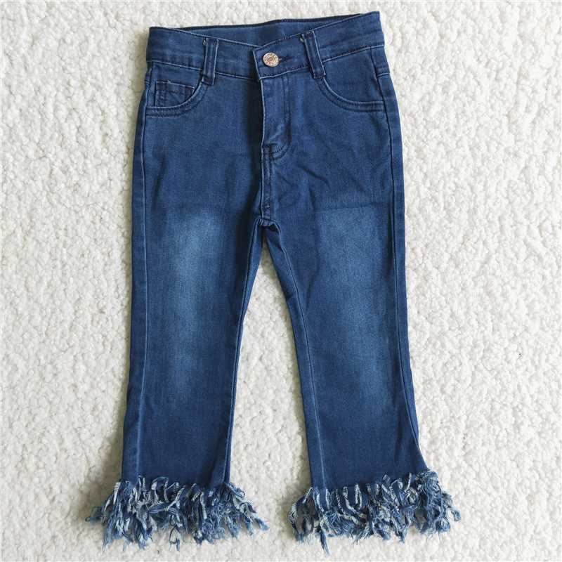 girl high quality solid jeans with tassel