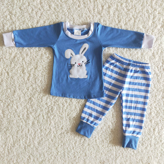 boy blue long sleeve outfit with stripe for easter day