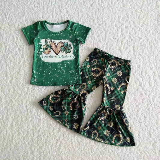 baby girls green outfit with luck leaf kid St Partrick  clothes