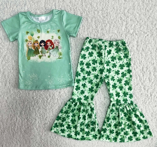 girl luck leaf short sleeve outfit for St Partrick