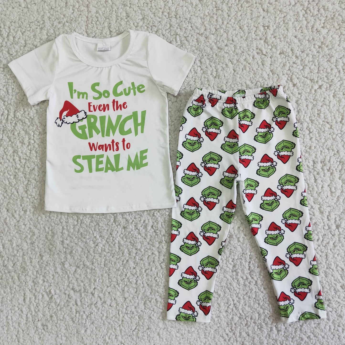 boy white short sleeve top and leggings 2pieces set for christmas