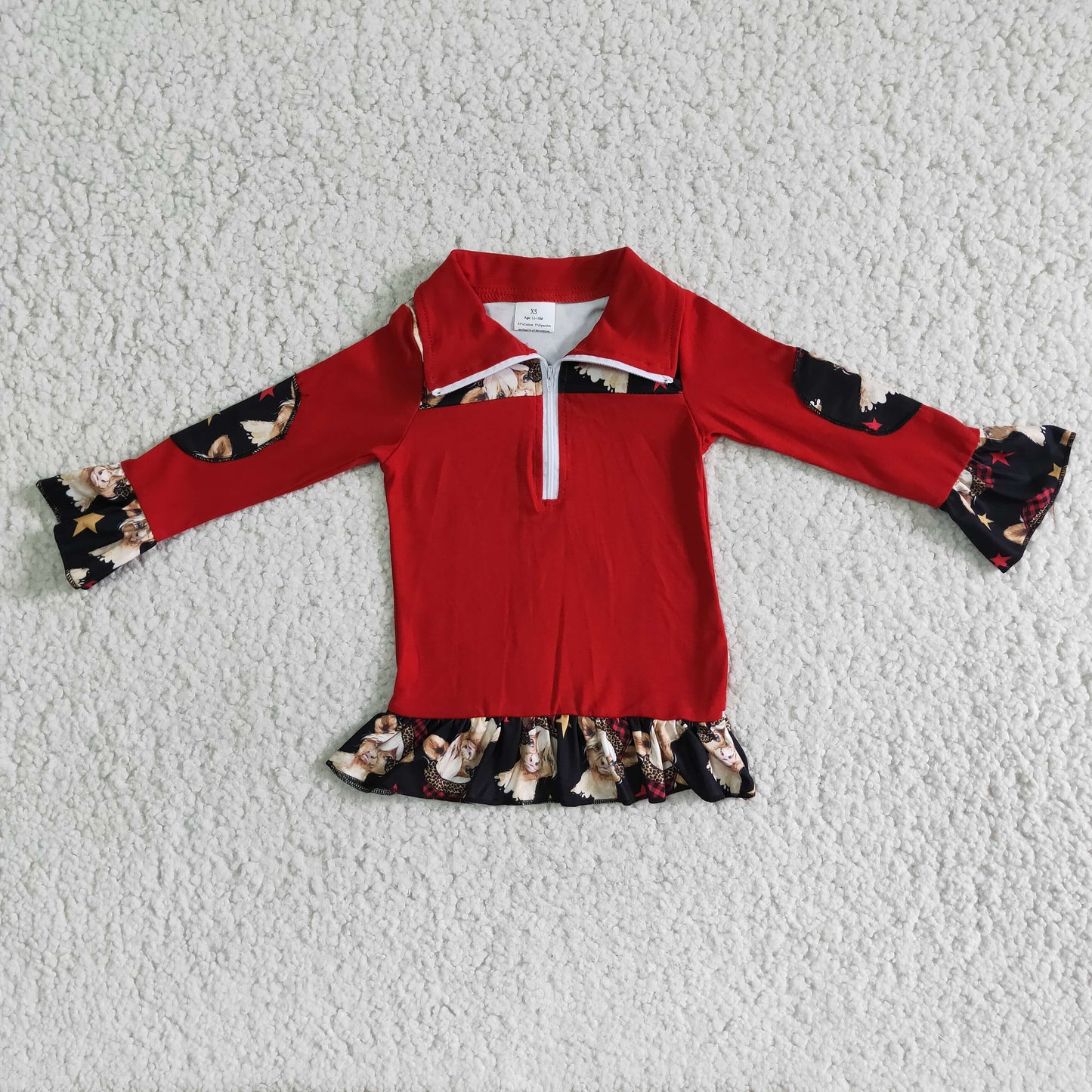 girl red color long sleeve zipper jacket fall top