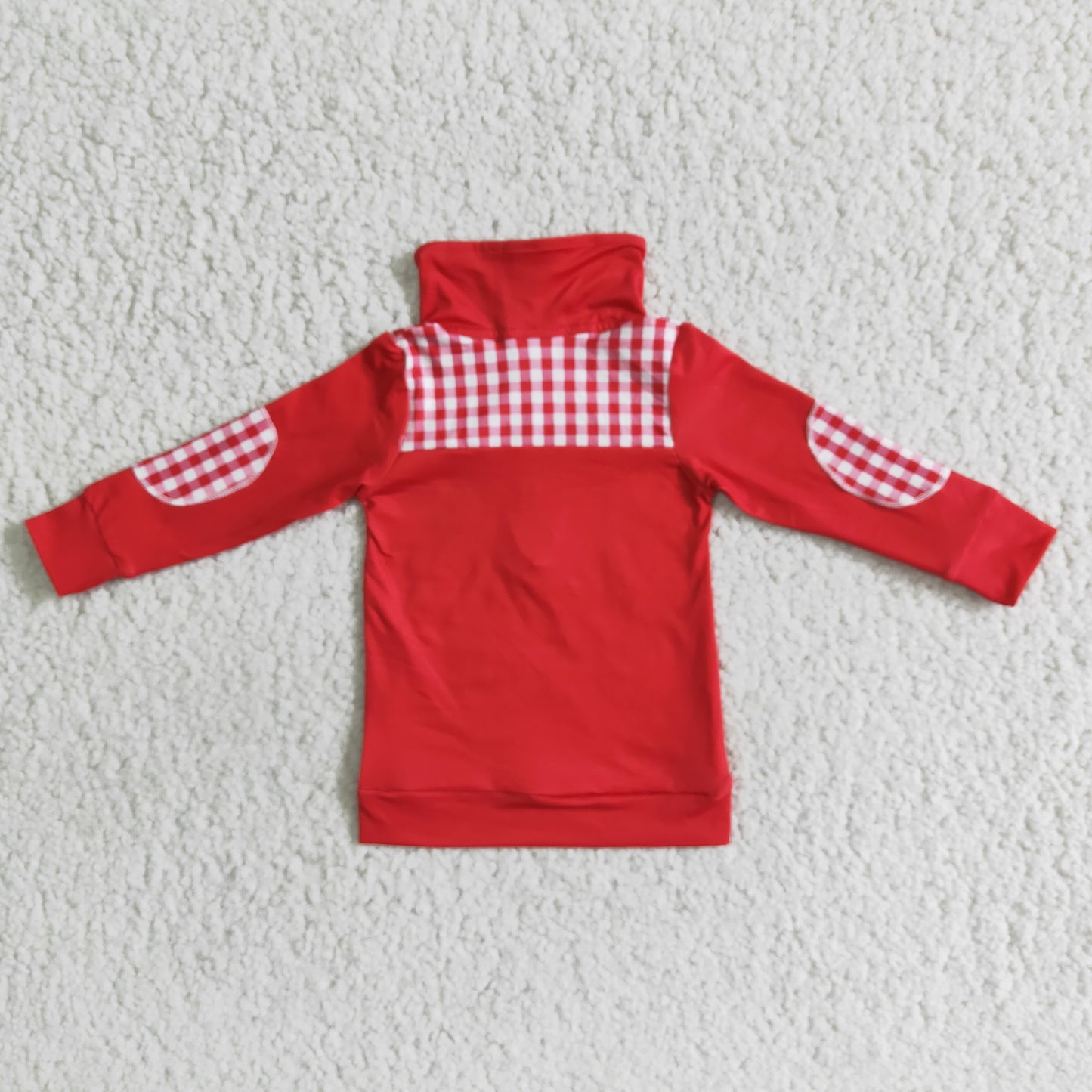 girl red colorzipper coat for fall with plaid print