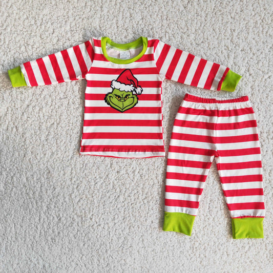 boy winter stripes pajamas set kids christmas outfit with o-neck