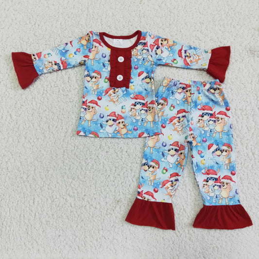 christmas long sleeve outfit with red ruffle side for baby girls