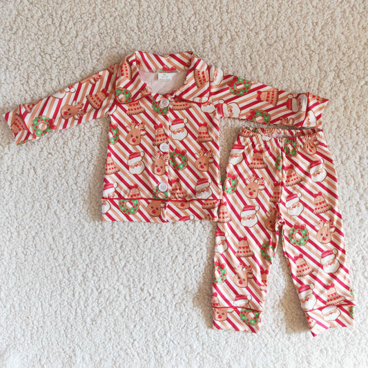 boy christmas santa pajams set kids long sleeve turn-down collar outfit