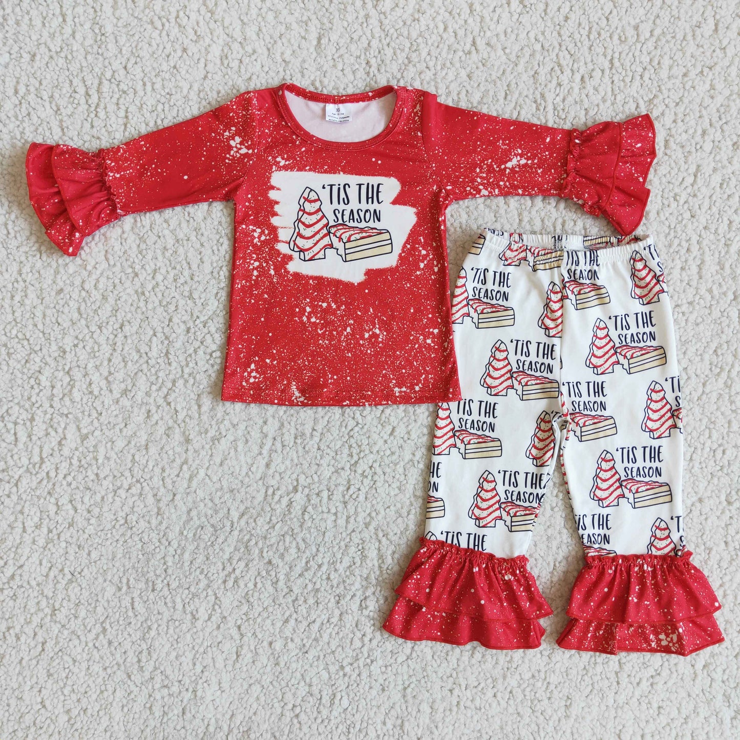 girl red long sleeve blouses christmas tree pattern pants 2 pieces set