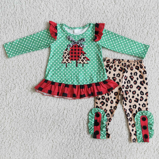 new arrival girl christmas trees outfit with white dot