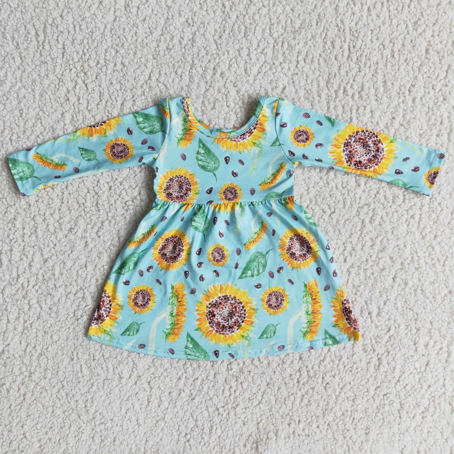 girl sunflower blue long sleeve frock