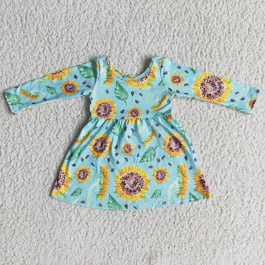 girl sunflower blue long sleeve frock