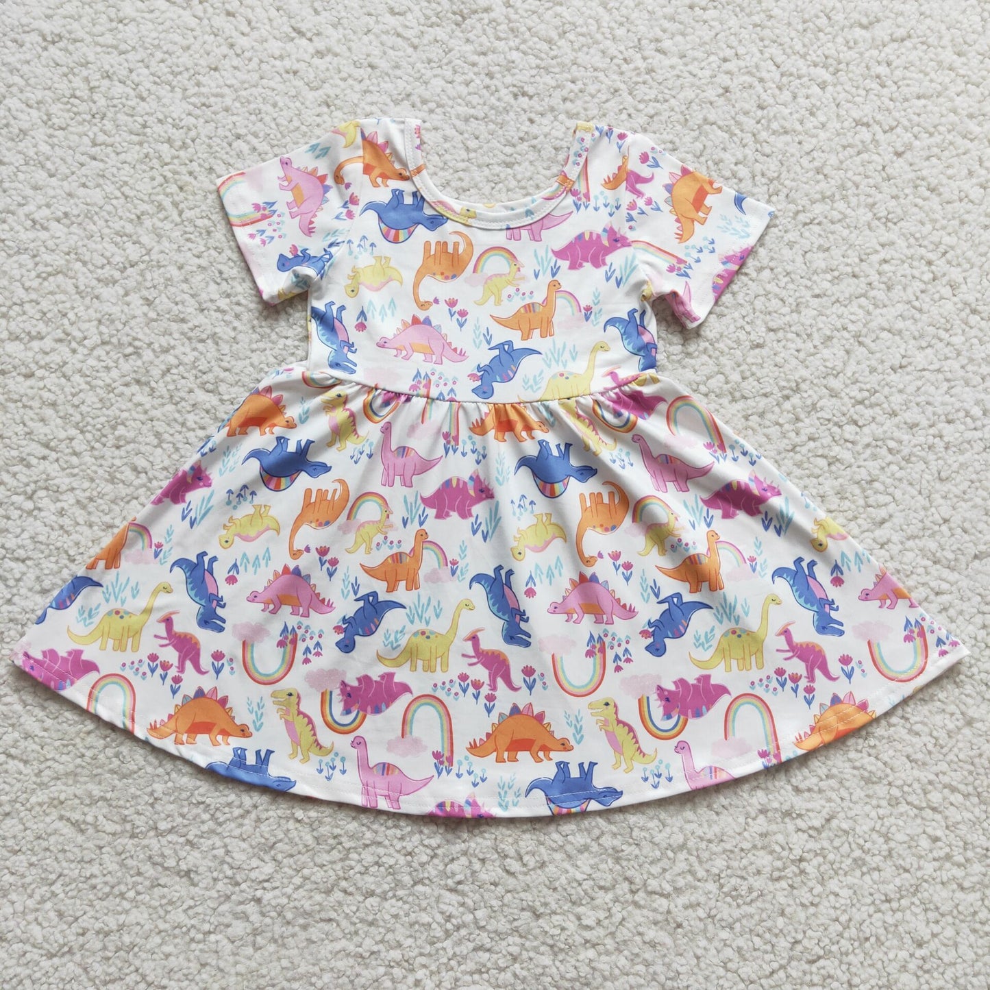 summer short sleeve twirl frock for girl dinosaur dress