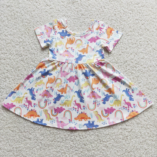 summer short sleeve twirl frock for girl dinosaur dress