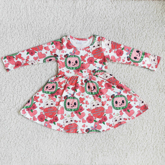 girl long sleeve red heart frock for valentine's day