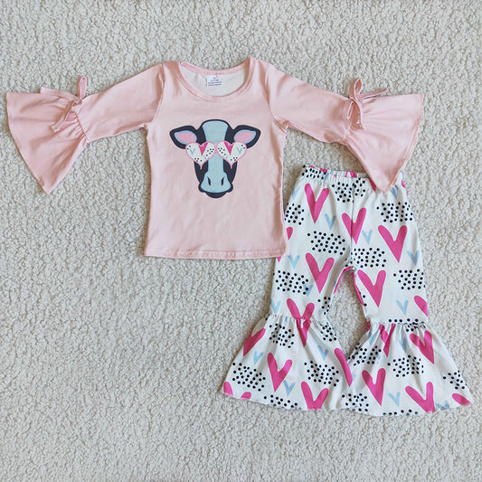 Toddler Spring Long Sleeve Clothing Set Girl Pink Color Top And Pants 2Pcs Fashion Kids Cute CartoonOutfit For Valentine's Day