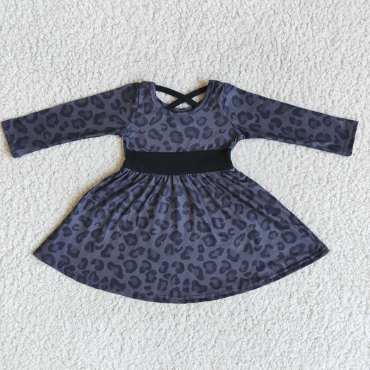 girl long sleeve leopard print frock with black belt