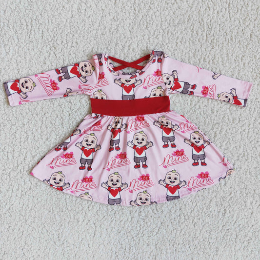 girl long sleeve frock red belt kids valentine's day twirl dress