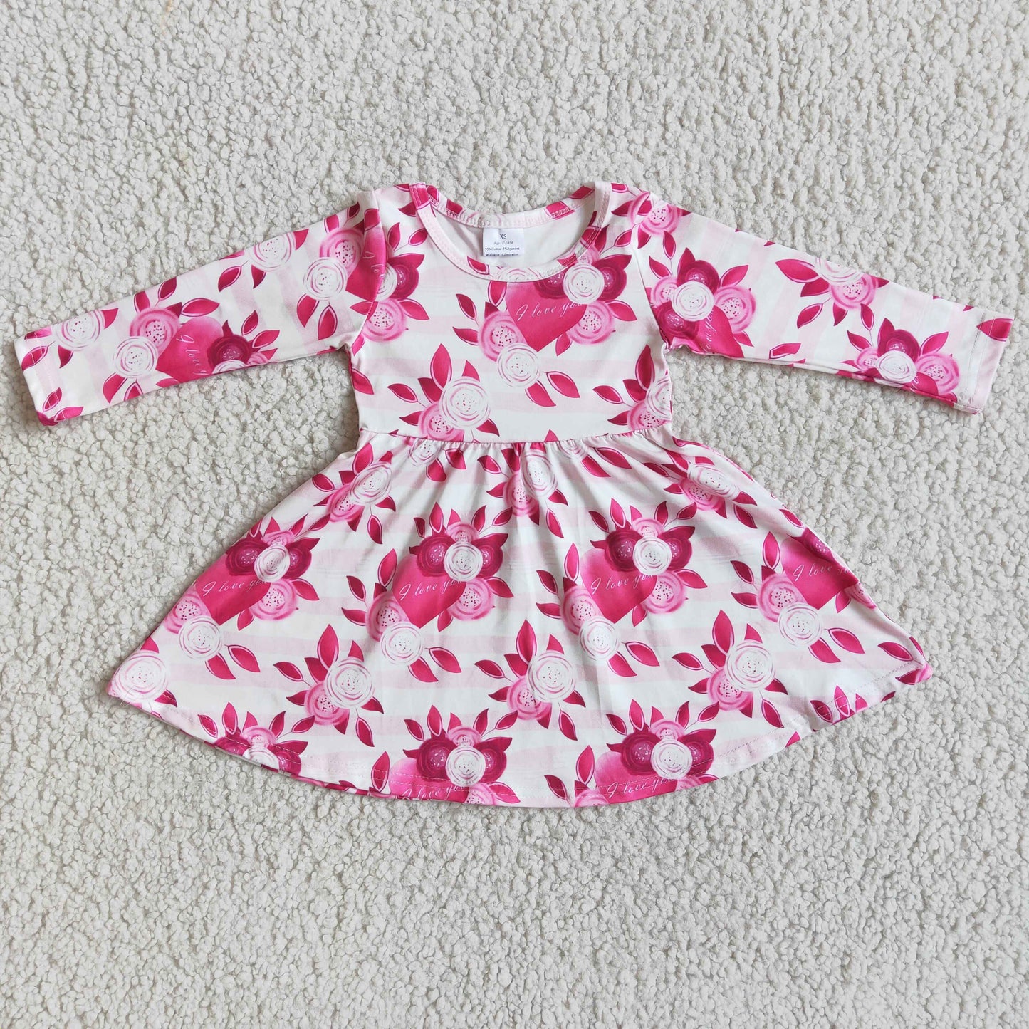 girl heart and flowers pattern long sleeve dress