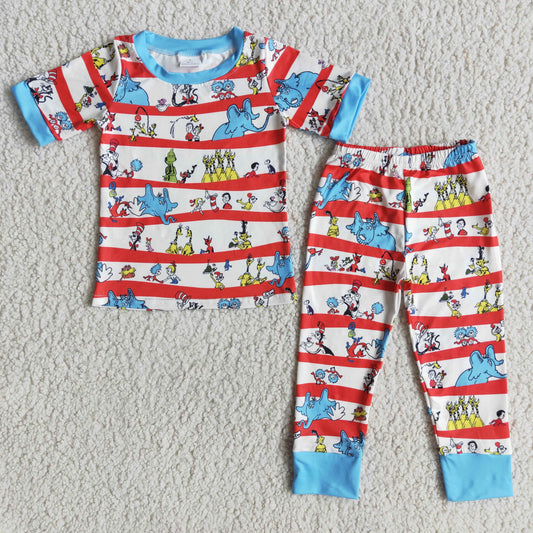 boy blue o-neck design cartoon outfit