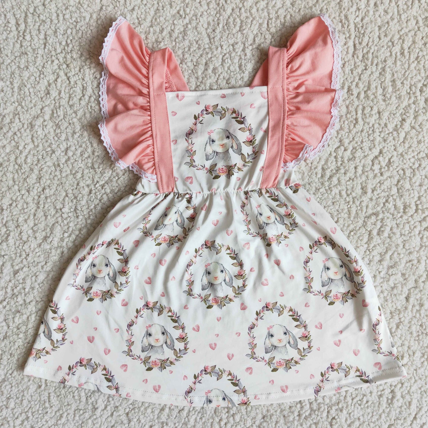 girl pink flutter sleeve bunny twirl dress