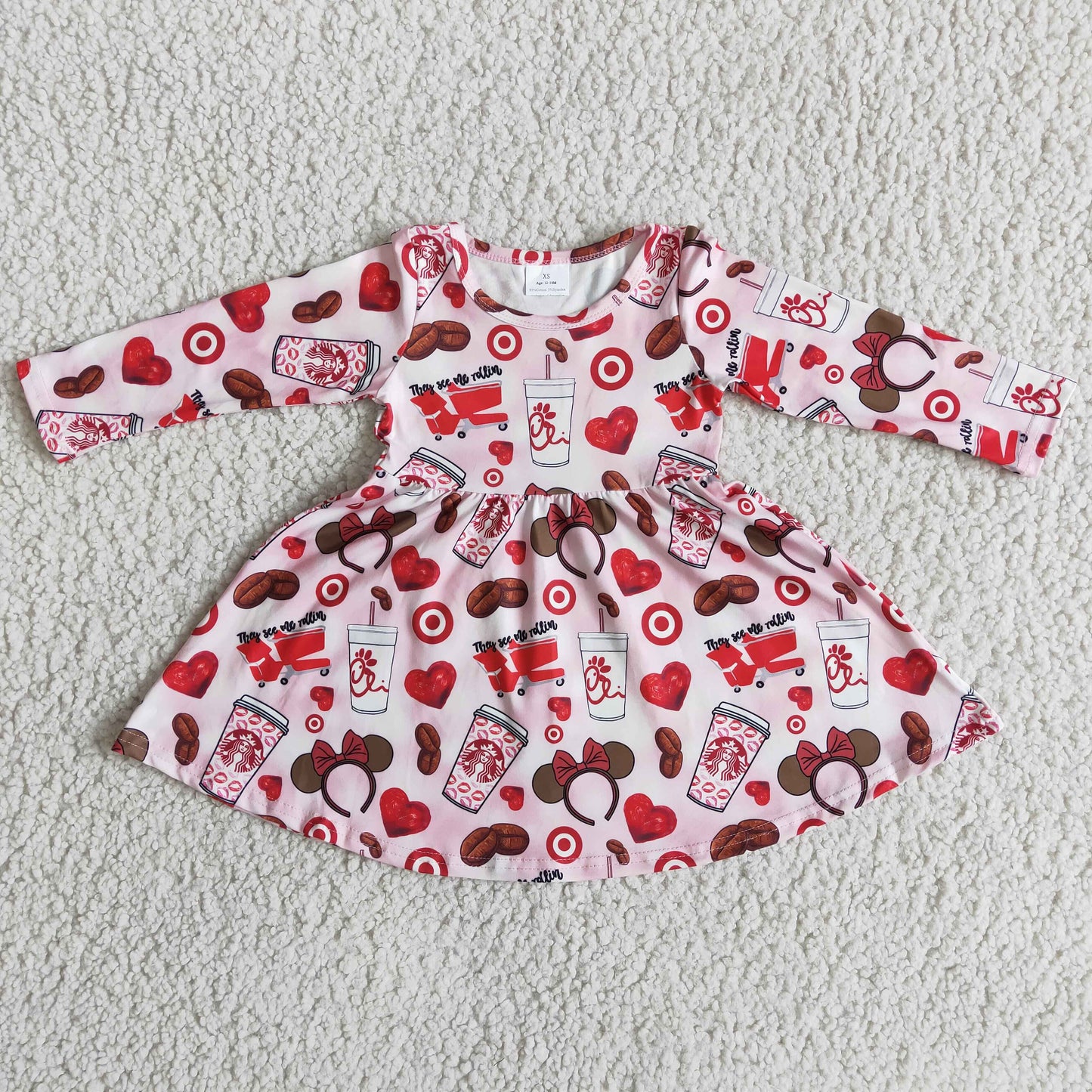 girl valentine's day long sleeve heart frock