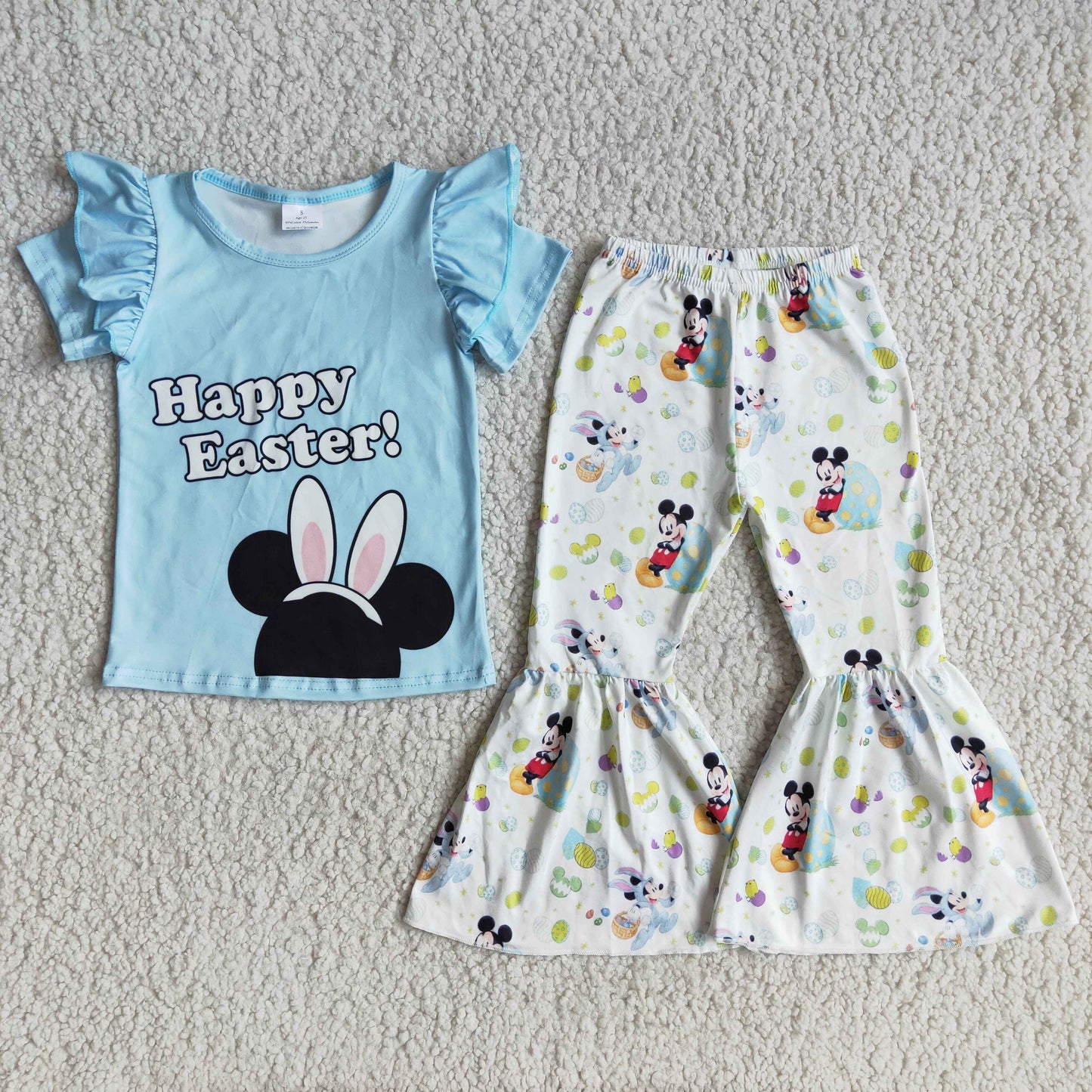 happy easter girl blue rabbit short sleeve cartoon outfit