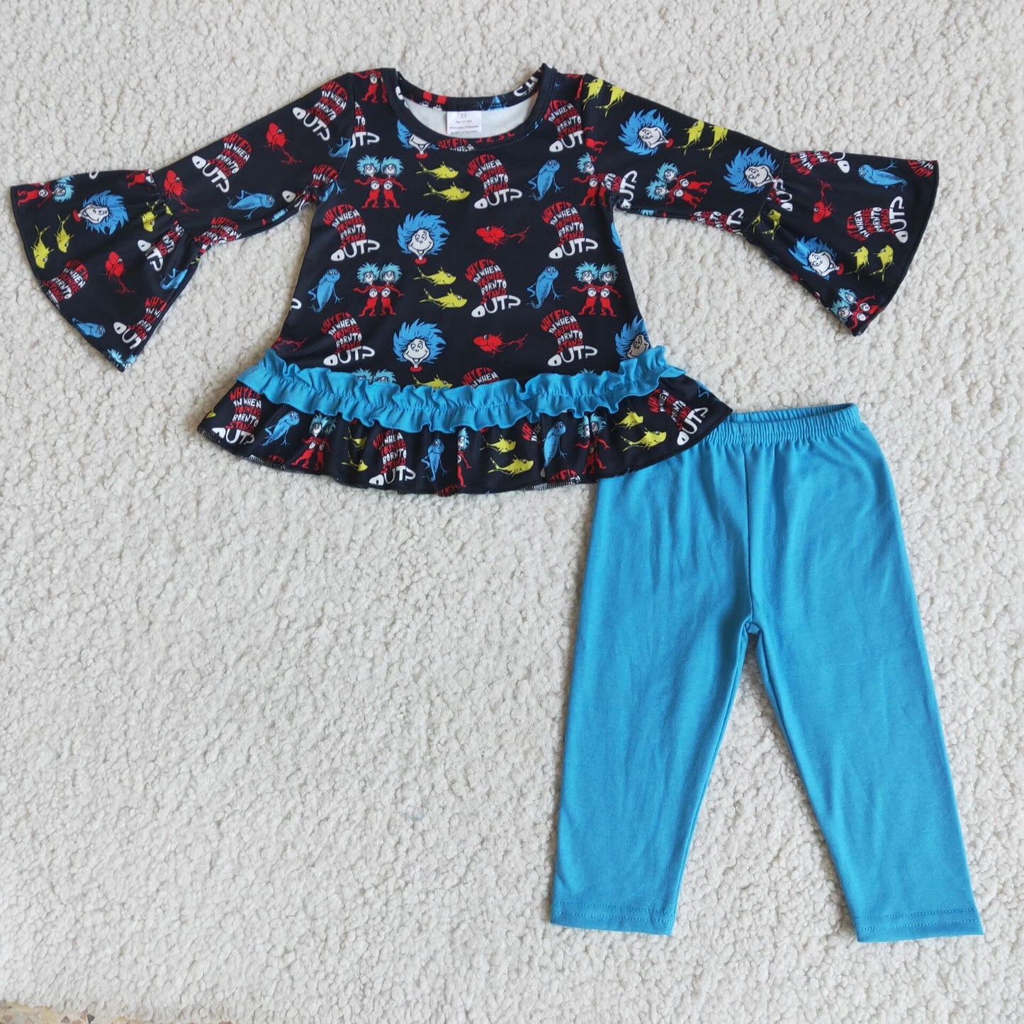 kids black long sleeve top and blue pants suit for spring autumn