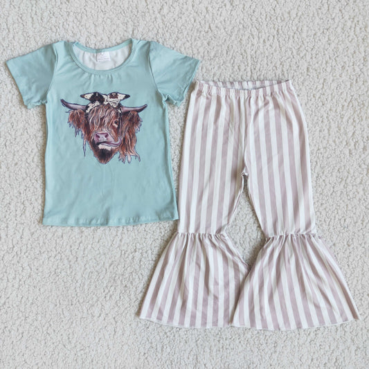 blue top match stripes  bell pants for girls
