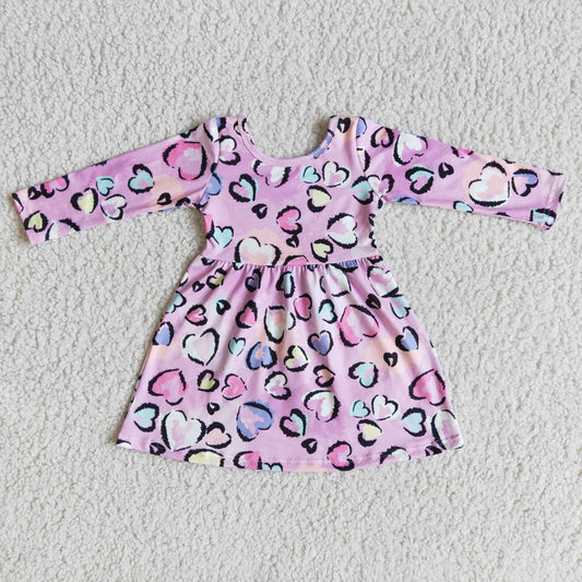 girl long sleeve dress with colorful heart pattern