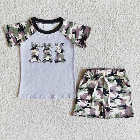 boy camo bunny outfit with short sleeve