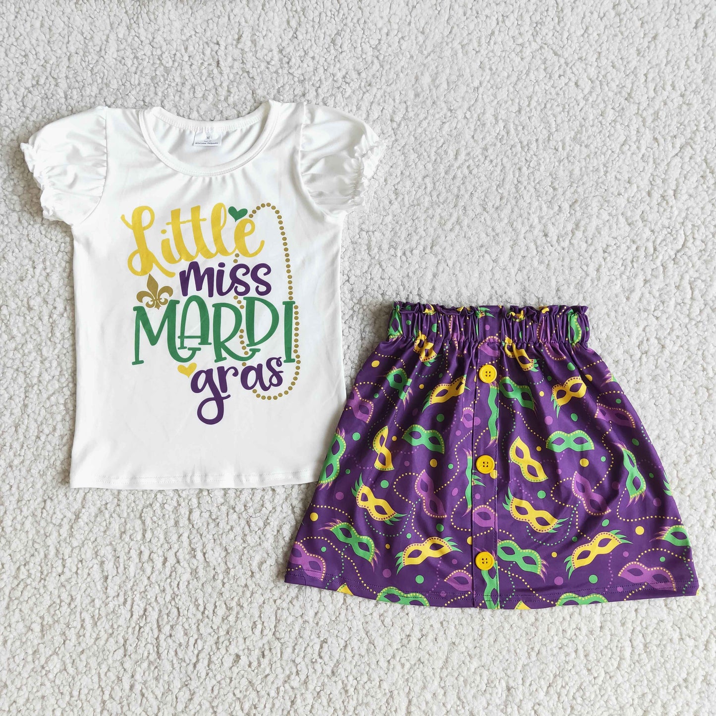 girl mardi gras puff sleeve top and dress suit kid outfit