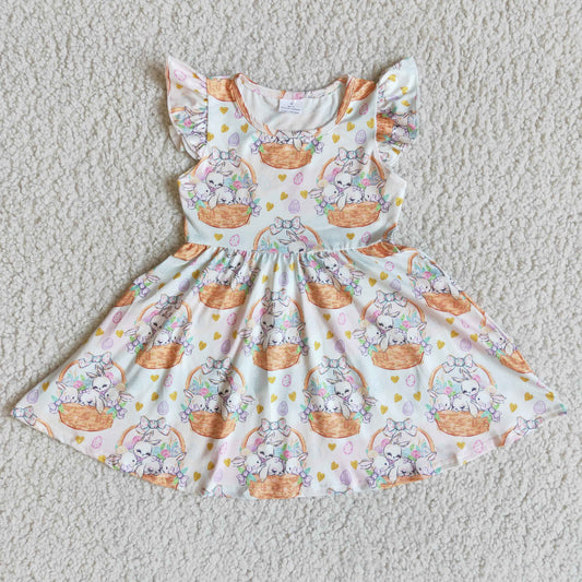 baby girls cute bunny and basket pattern dress