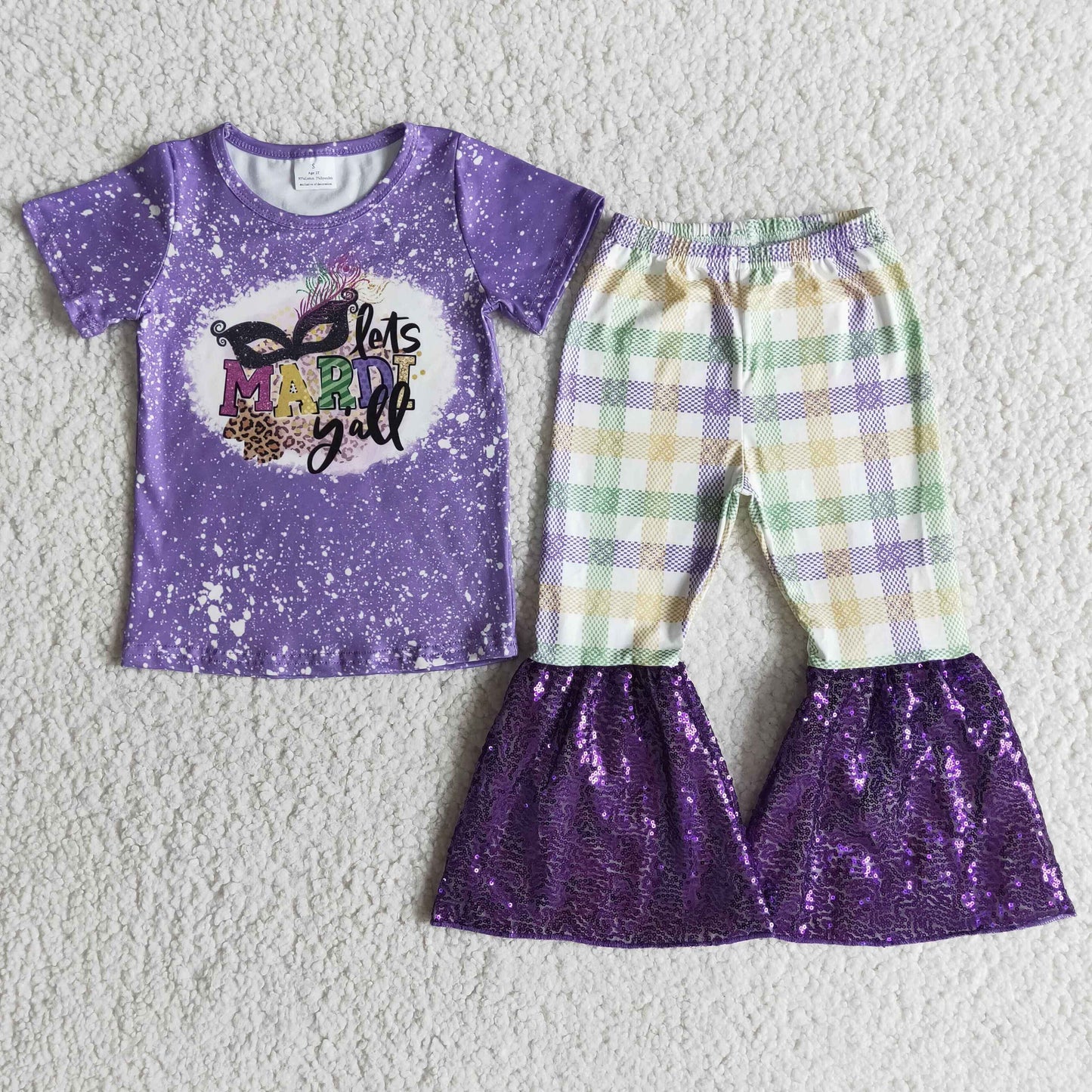 kids shorts sleeve outfit baby girls purple sequin mardi gras clothes
