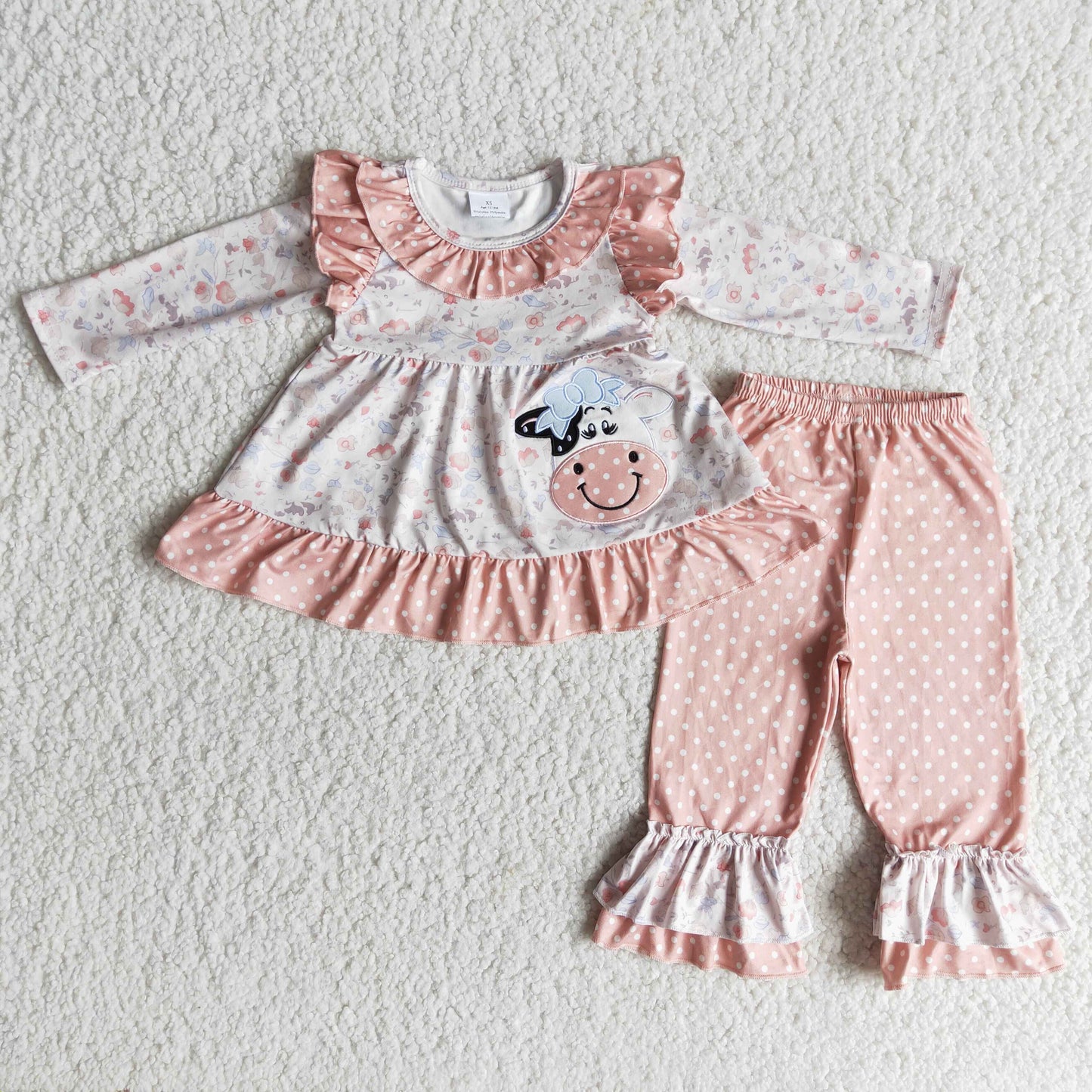 girl embroidery milk cow winter long sleeve outfit