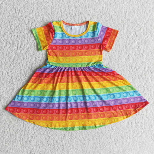 girl summer short sleeve frock with colorful pattern