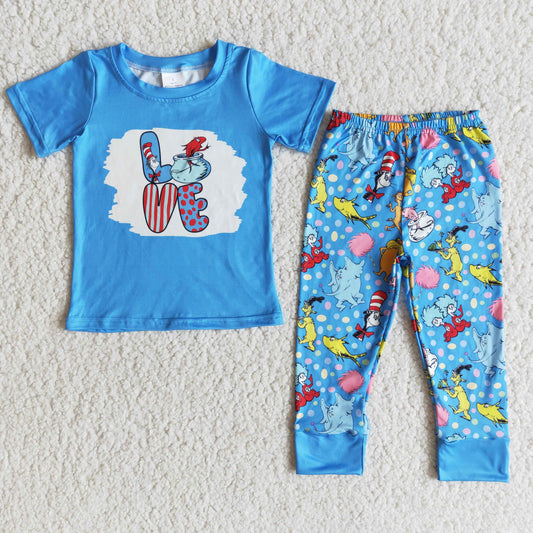 boy blue o-neck short sleeve outfit for spring