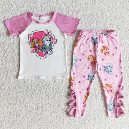 girl clothing set with pink o-neck