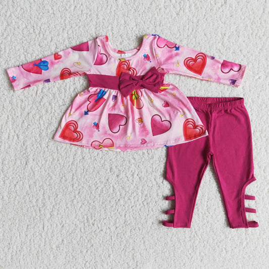 girl valentine's day long sleeve outfit with bow