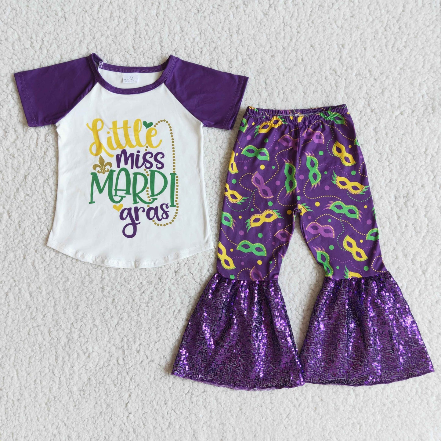 girl purple short sleeve top and sequin bell pants set kid mardi gras outfit
