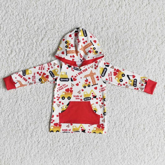 boy red pocket long sleeve coat kids hoodie for valentine's day