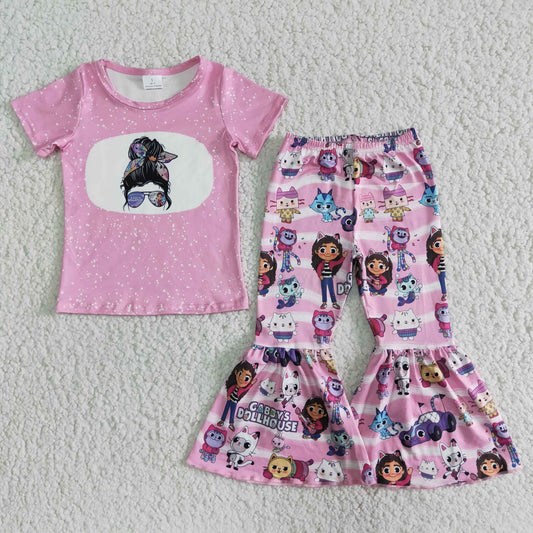 kid pink spring outfit with cute pattern