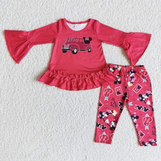 girl red long sleeve valentine's outfit with ruffle