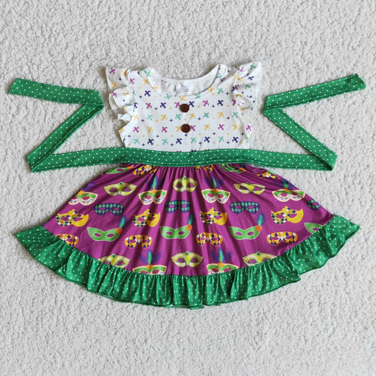 fashion style for toddler girl twirl dress with belt for mardi gras