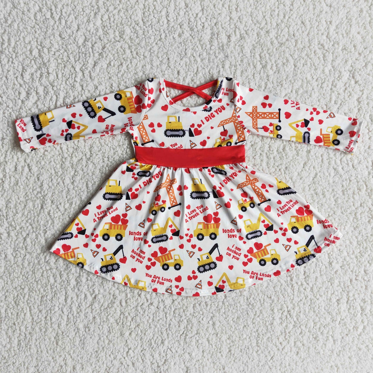 happy valentine's day long sleeve dress for girls with red belt