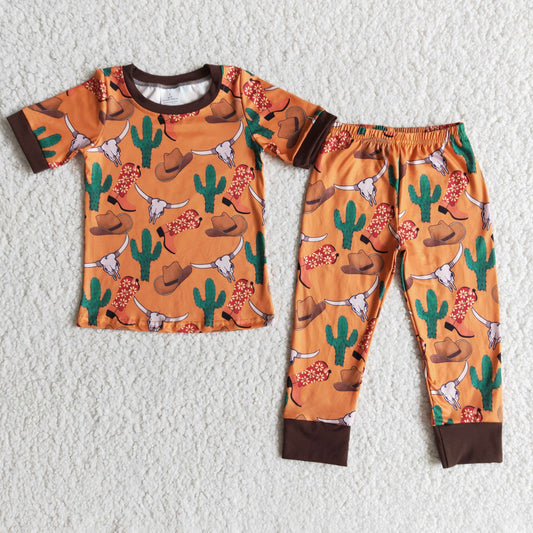 boy cactus pattern short sleeve pajamas set