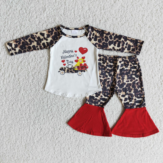 girl stitching design long sleeve outfit with leopard for valentine