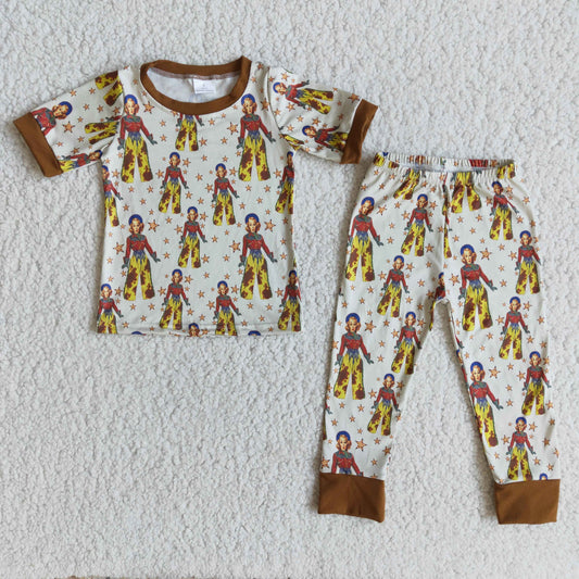 boy brown o-neck short sleeve pajamas set