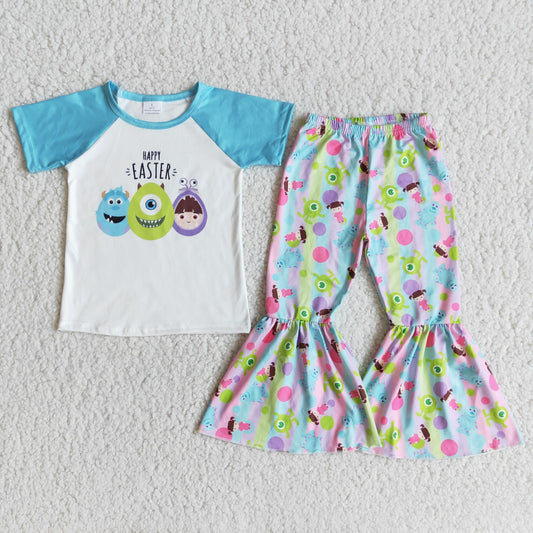 happy easter girl cute cartoon outfit with short sleeve