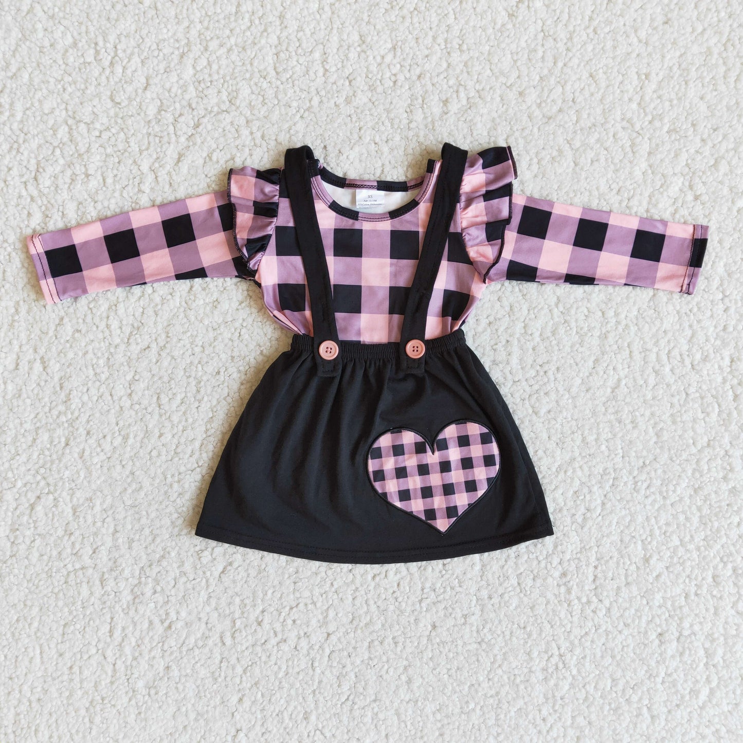 baby girls plaid heart pattern skirt outfit with button