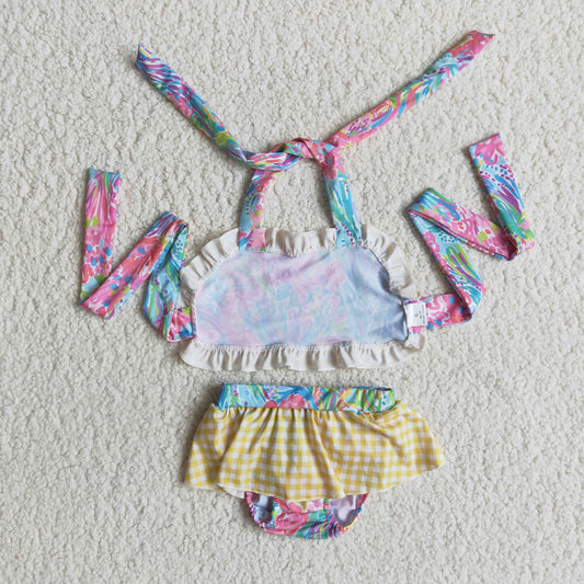 girl 2pieces set swim outfit with suspenders