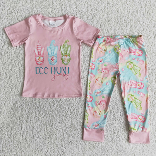 Hot Sale Kids Short Sleeve Blouses And Pants Suit Little Girls Easter Egg Bunny Outfit Cartoon Clothes For Spring
